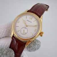 Silver dial+yellow gold case+brown strap