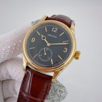 Black dial+yellow gold case+brown strap