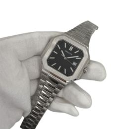 jason007 Luxury P1 Ultra Thin 9MM Thickness Upgraded New Automatic Glass Back Stainless Steel Case Steel Strap Mens Watches Squar Two Tone Black