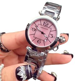 New Quartz Battery Power Stainless Steel Watches Stainless Steel Wristwatches Leather strap Womens ladies Watch cc1 pink