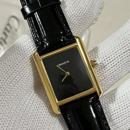 New Quartz Battery Power Squar Stainless Steel Watches Stainless Steel Wristwatches Leather strap Womens ladies Watch c1 Movement