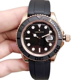 Jason007U1 ST9 Everose Gold Rolesium Yachty Watches 40MM Automatic Mechanical Men Watch Black Dial Rotatable Bezel Master Rubber Strap Mens Wristwatches
