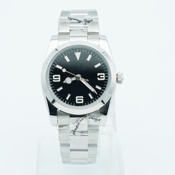 U1 ST9 Steel Men Watch Quality Automatic 36MM Smooth Bezel Black Dial Flod Clasp Sapphire Glass Mens Wristwatches steel