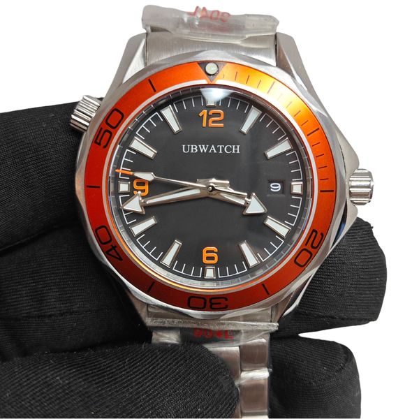40MM Y1 Automatic Hardlex Glass Mens Watches Vibrant Orange Personalized Man Wristwatches With Steel Strap