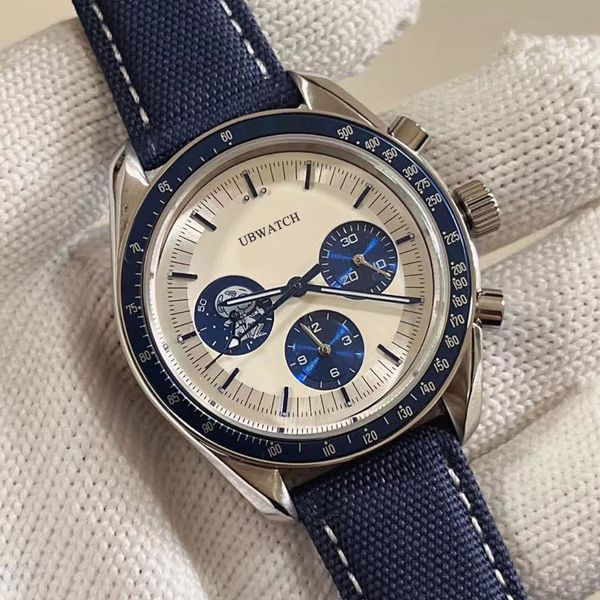 O1 42MM Luminous Quartz Chronograph Movement Sport Mens Watches Battery Power Staineless Steel Working Subdials Men's Wristwatches With Nylon Strap