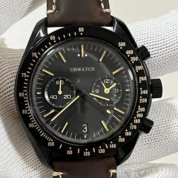 O1 Moon Watch Luminous Quartz Chronograph Movement Versatile Mens Watches Battery Power Men Watches Stainless Steel Bracelet Black Dial Mens Wristwatches