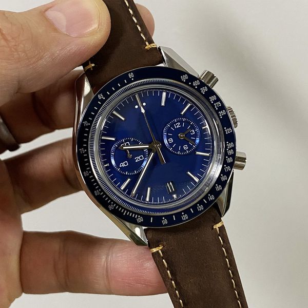 42MM Moonwatch Quartz VK Chronograph Apolloa11 Space Mens Watches Classic Design Accurate Timing Men's Wristwatches With Brown Leather Strap